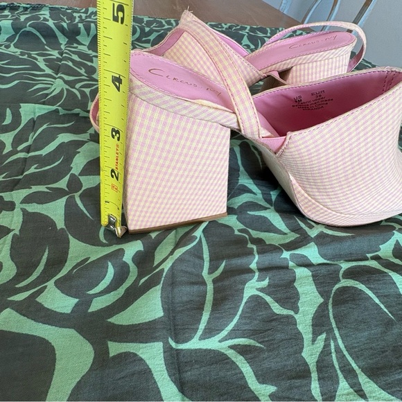 Sam Edelman Gingham Pink Yellow Block Heel Mules with Criss Cross Strap Detail - Picture 9 of 10